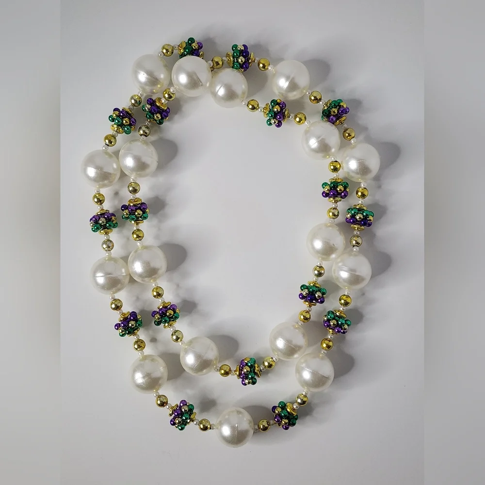 Big Chunky Mardi Gras Pearl Strand Necklace